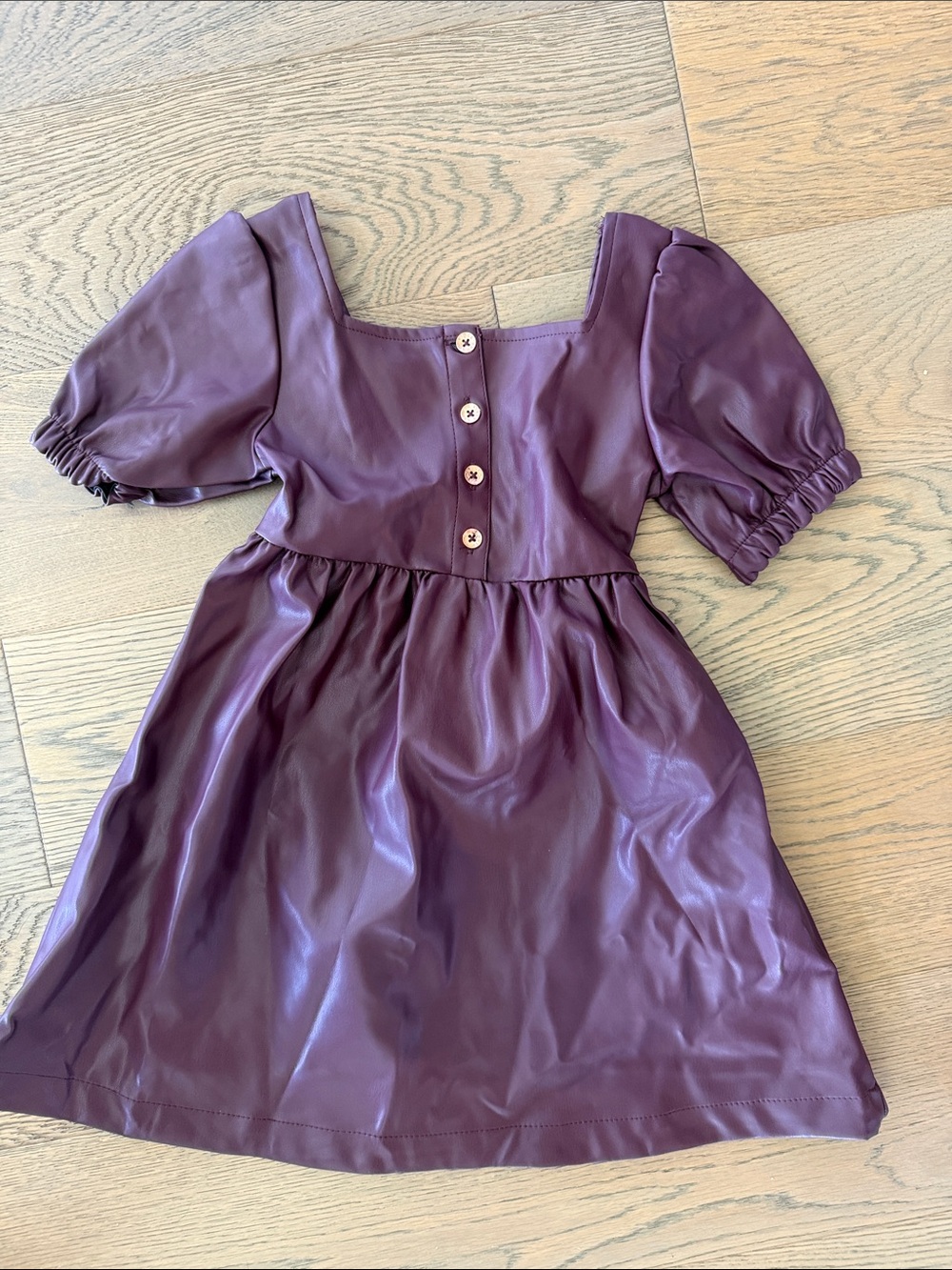 Vince Camuto Girls Puff Sleeve Faux Leather Dress in Plum